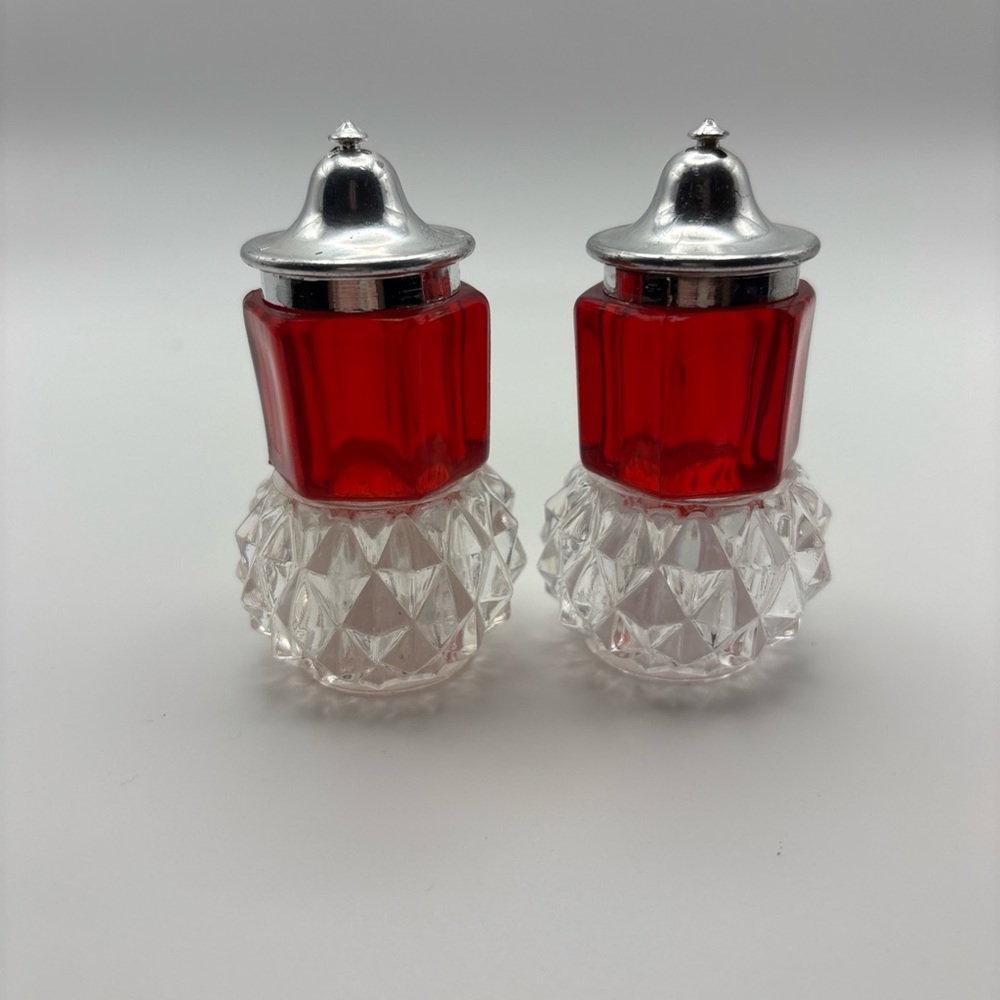 Red and Clear Acrylic Plastic Salt and Pepper Shakers